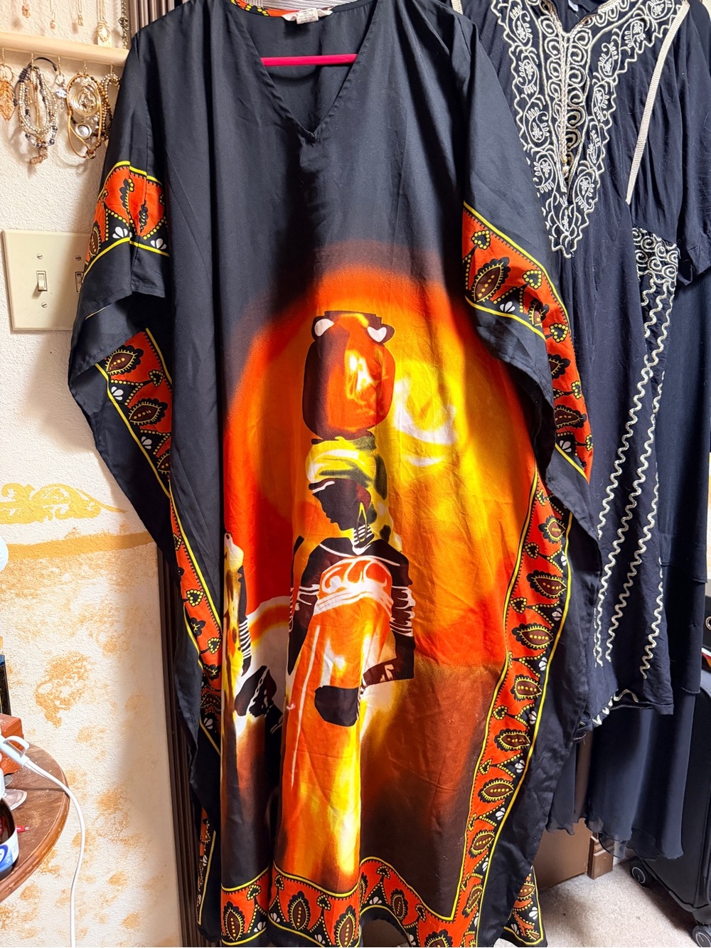 Black & Orange African Print Men's Kaftan Shirt